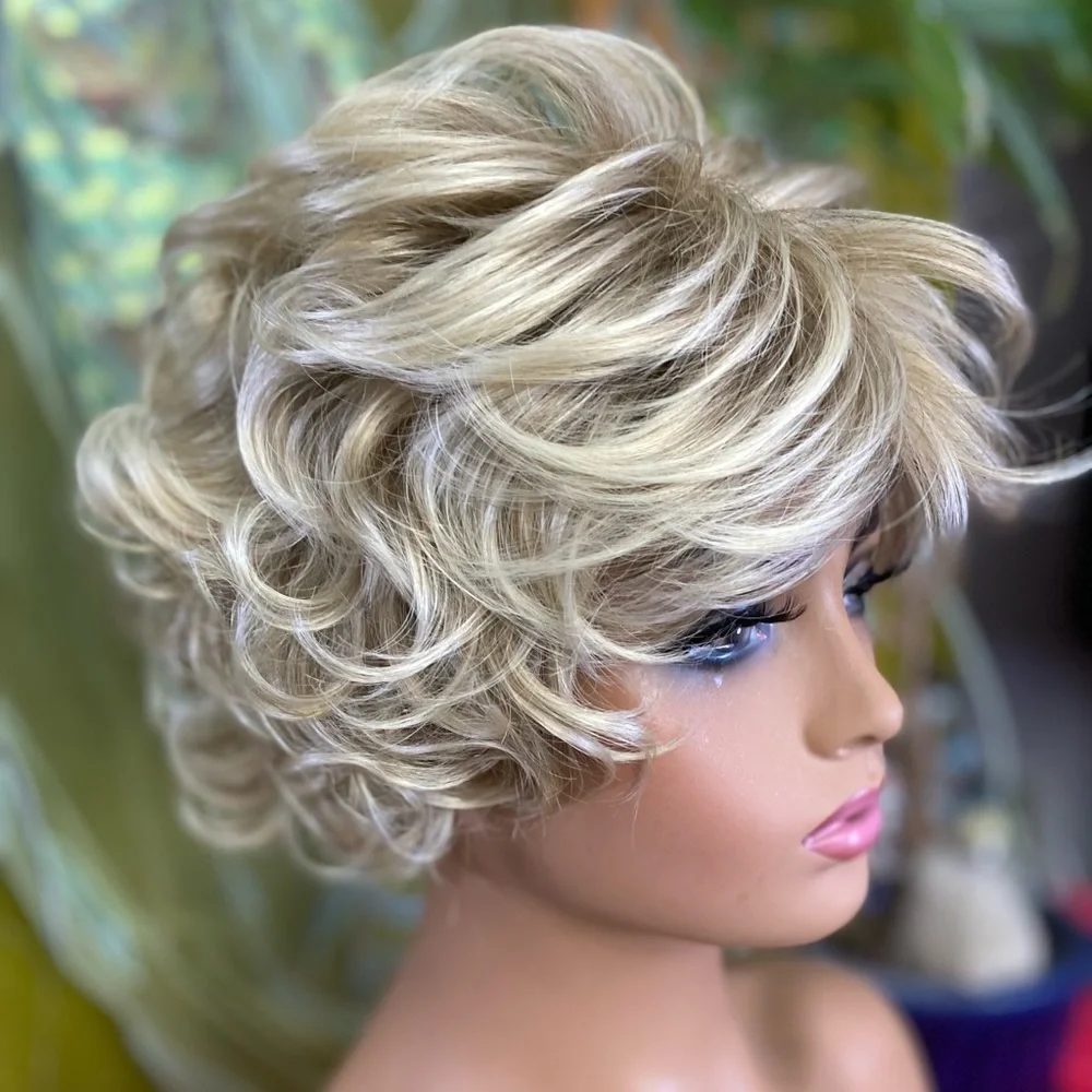 curly pixie ombré mixed blonde wig